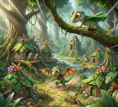 Storybook scene three — the character and companion reach a magical destination together